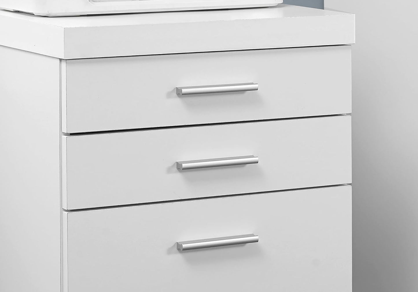 White Hollow-Core 3 Drawer File Cabinet on Castors