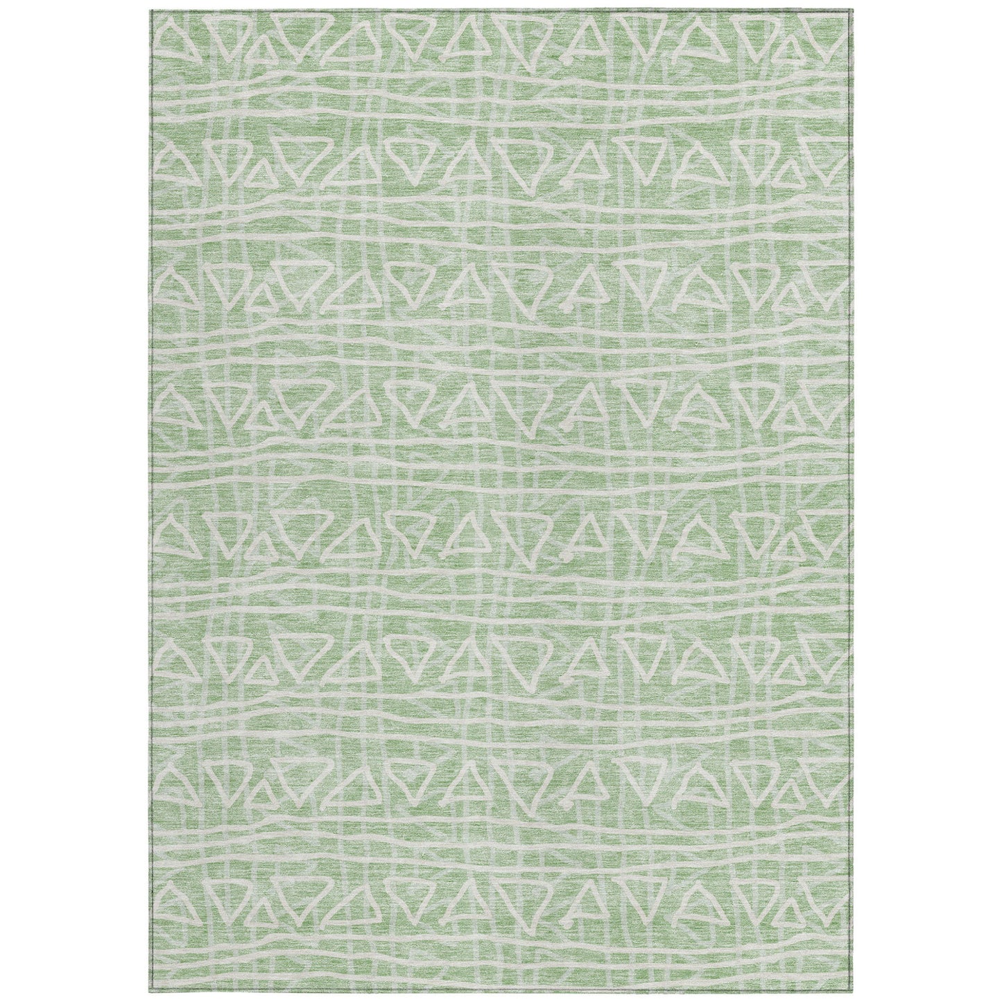 8' X 10' Mint Green Artichoke Green And Ivory Geometric Washable Indoor Outdoor Area Rug