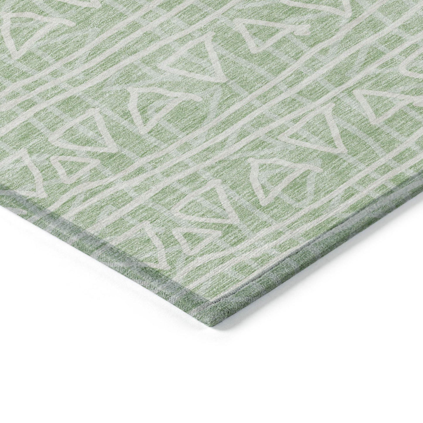 8' X 10' Mint Green Artichoke Green And Ivory Geometric Washable Indoor Outdoor Area Rug