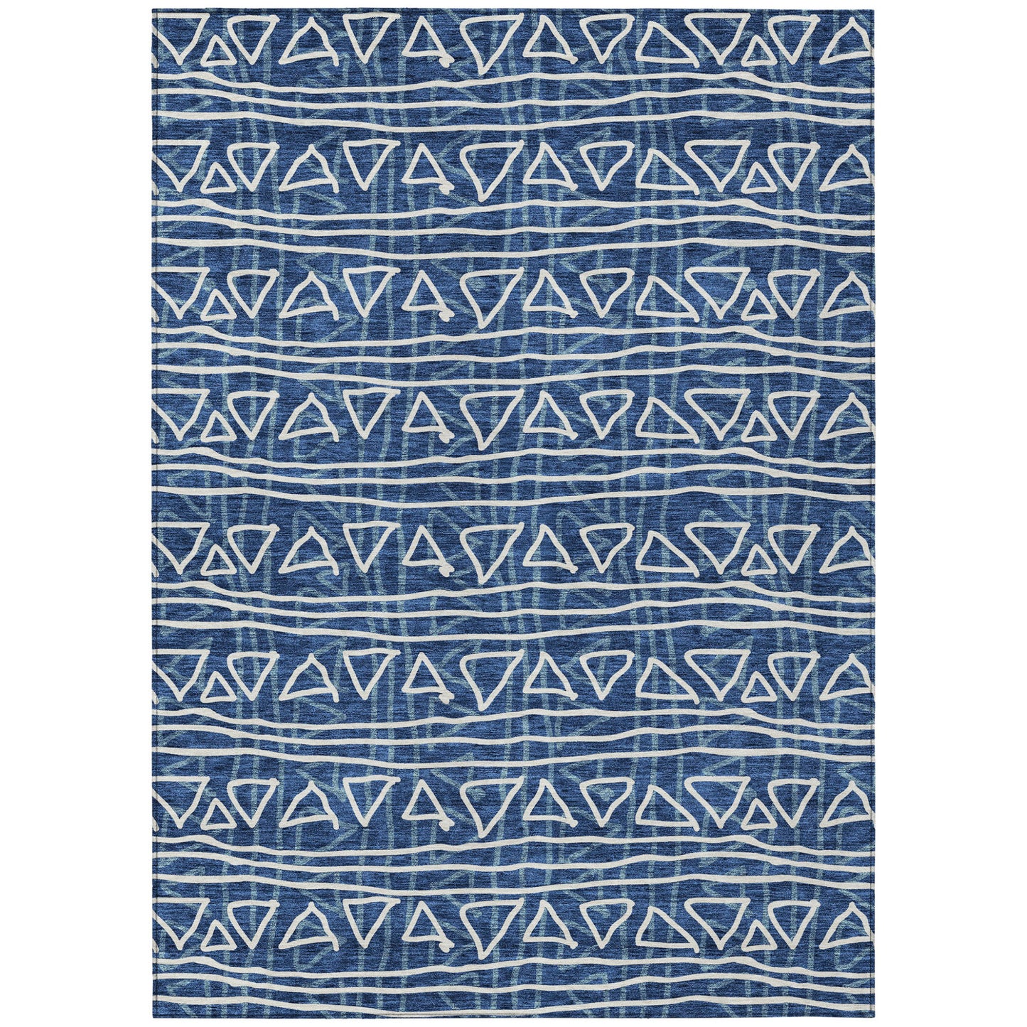 3' X 5' Navy Blue And Ivory Geometric Washable Indoor Outdoor Area Rug