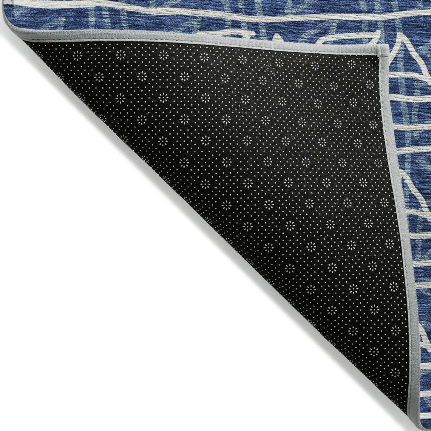 3' X 5' Navy Blue And Ivory Geometric Washable Indoor Outdoor Area Rug