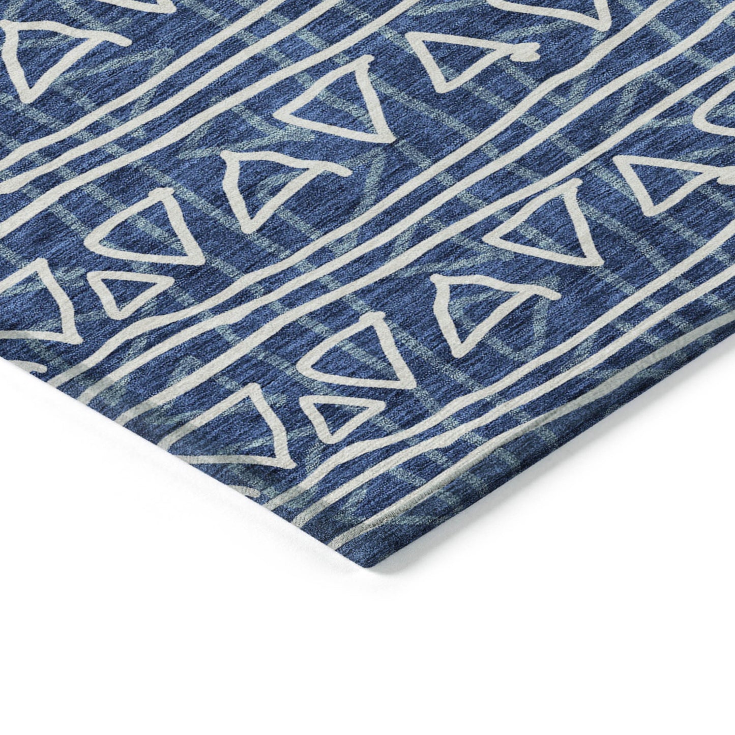 3' X 5' Navy Blue And Ivory Geometric Washable Indoor Outdoor Area Rug