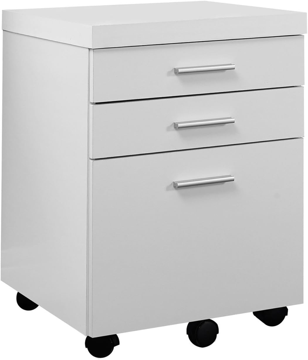 White Hollow-Core 3 Drawer File Cabinet on Castors