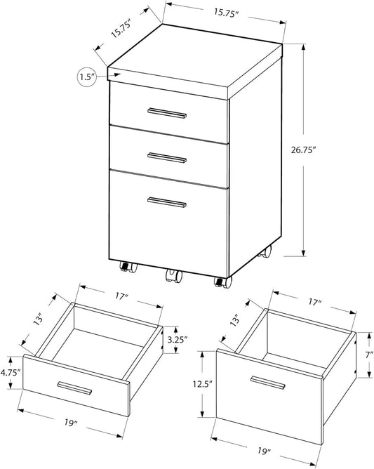 White Hollow-Core 3 Drawer File Cabinet on Castors