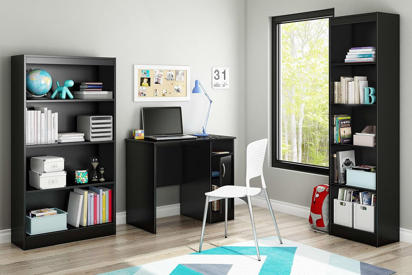 Axess 5-Shelf Narrow Bookcase, Pure Black, 7270758