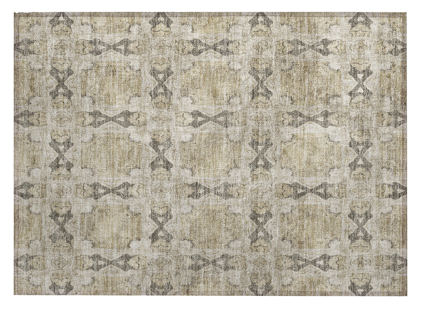 2' X 3' Beige and Gray Floral Medallion Washable Non Skid Indoor Outdoor Area Rug