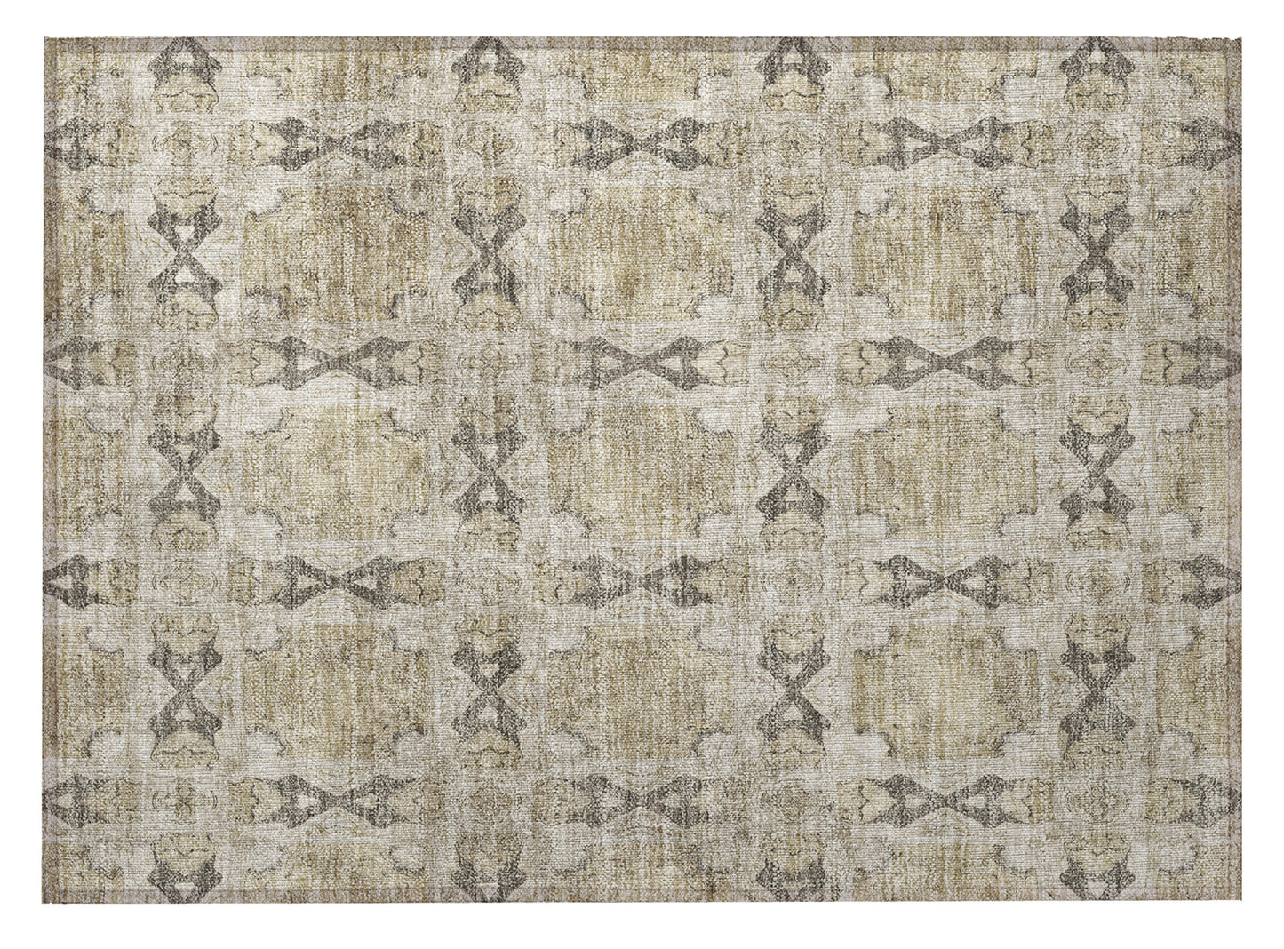 2' X 3' Beige and Gray Floral Medallion Washable Non Skid Indoor Outdoor Area Rug