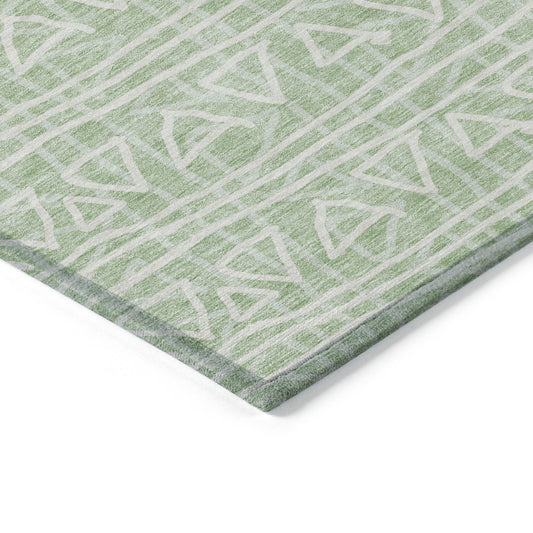 8' X 10' Mint Green Artichoke Green And Ivory Geometric Washable Indoor Outdoor Area Rug