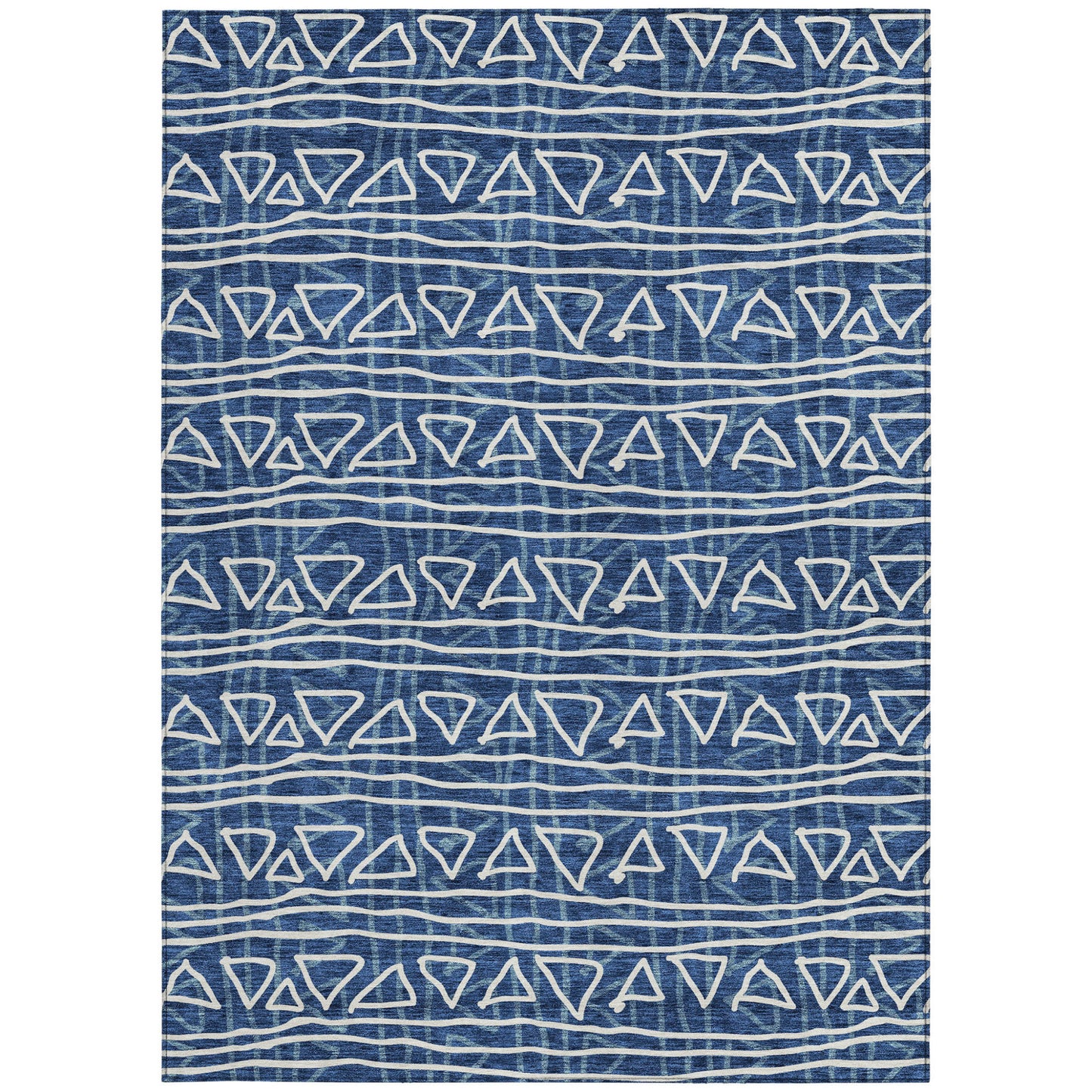 3' X 5' Navy Blue And Ivory Geometric Washable Indoor Outdoor Area Rug
