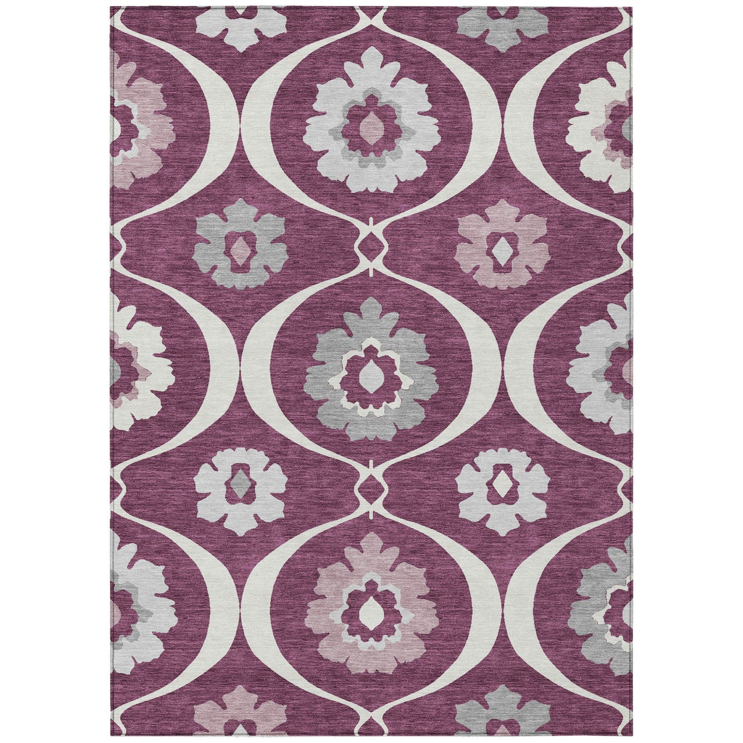 3' X 5' Eggplant Ivory And Gray Medallion Washable Indoor Outdoor Area Rug