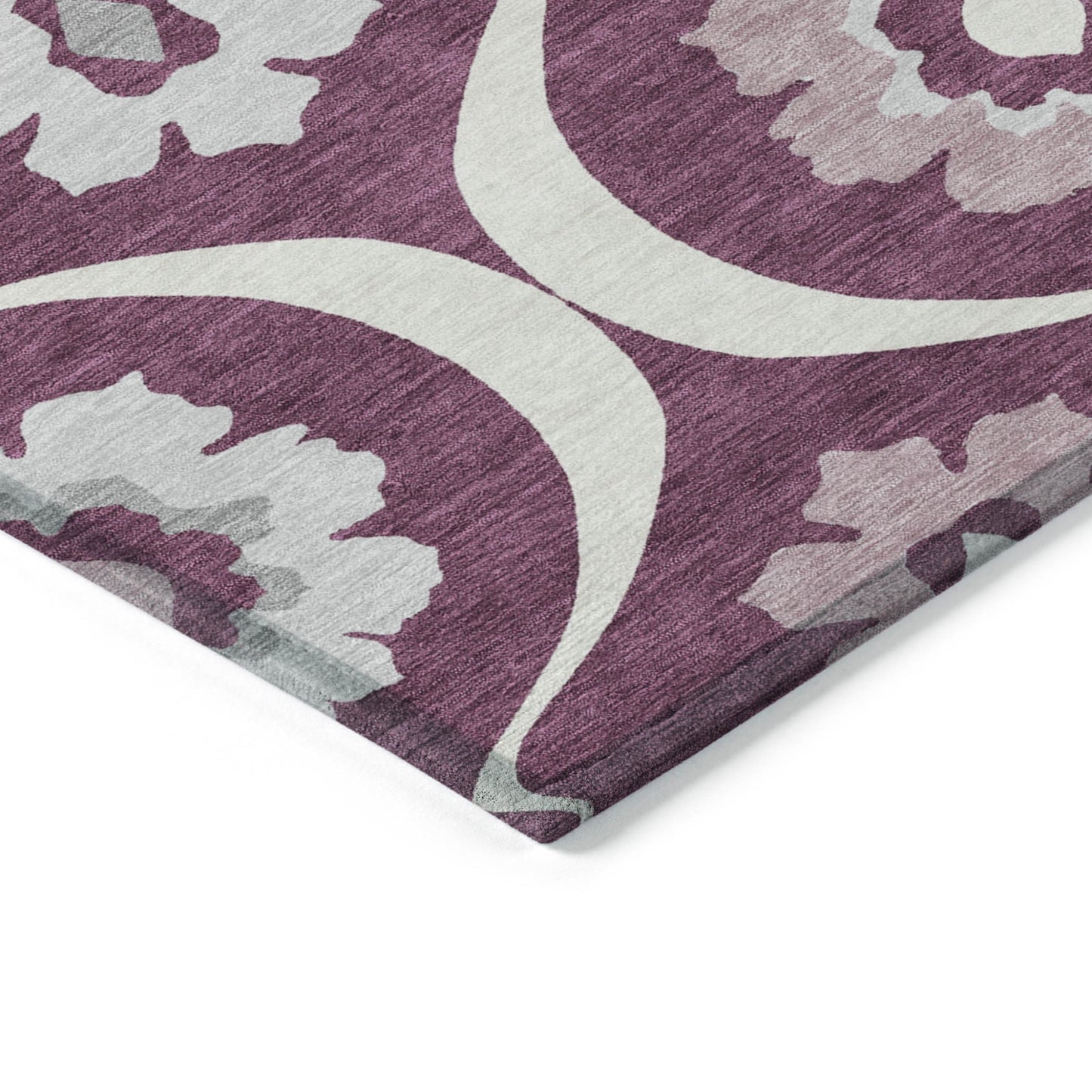 3' X 5' Eggplant Ivory And Gray Medallion Washable Indoor Outdoor Area Rug