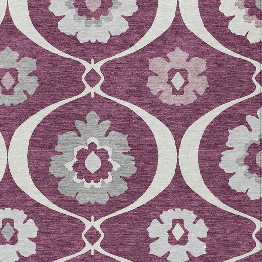 5' X 8' Eggplant Ivory And Gray Medallion Washable Indoor Outdoor Area Rug