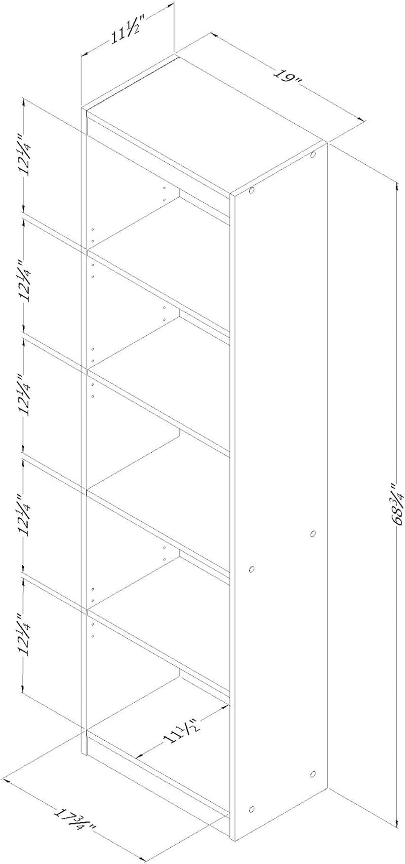 Axess 5-Shelf Narrow Bookcase, Pure Black, 7270758