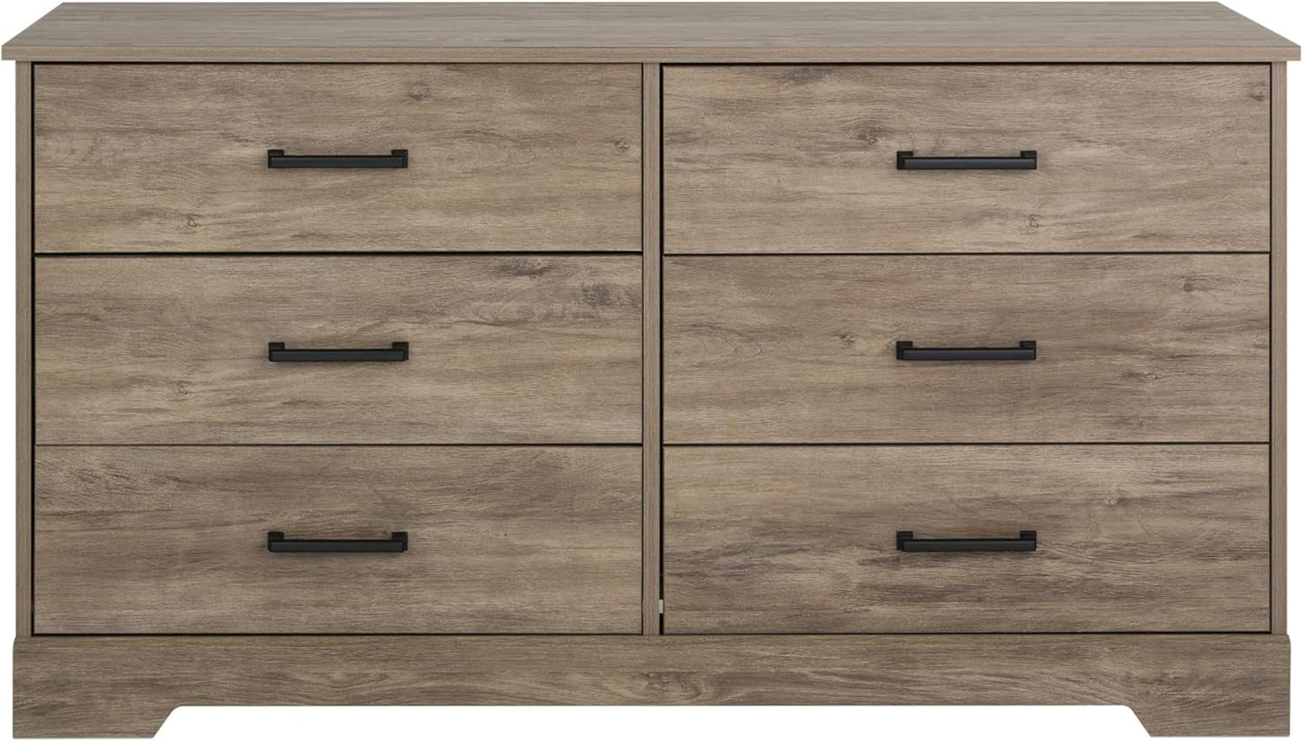 Rustic Ridge Farmhouse 6-Drawer Double Dresser, Brown Dresser for Bedroom, Chest of Drawers with 6 Storage Drawers, 53.25” Wide X 18.25” Deep X 28.5” Tall, Brown