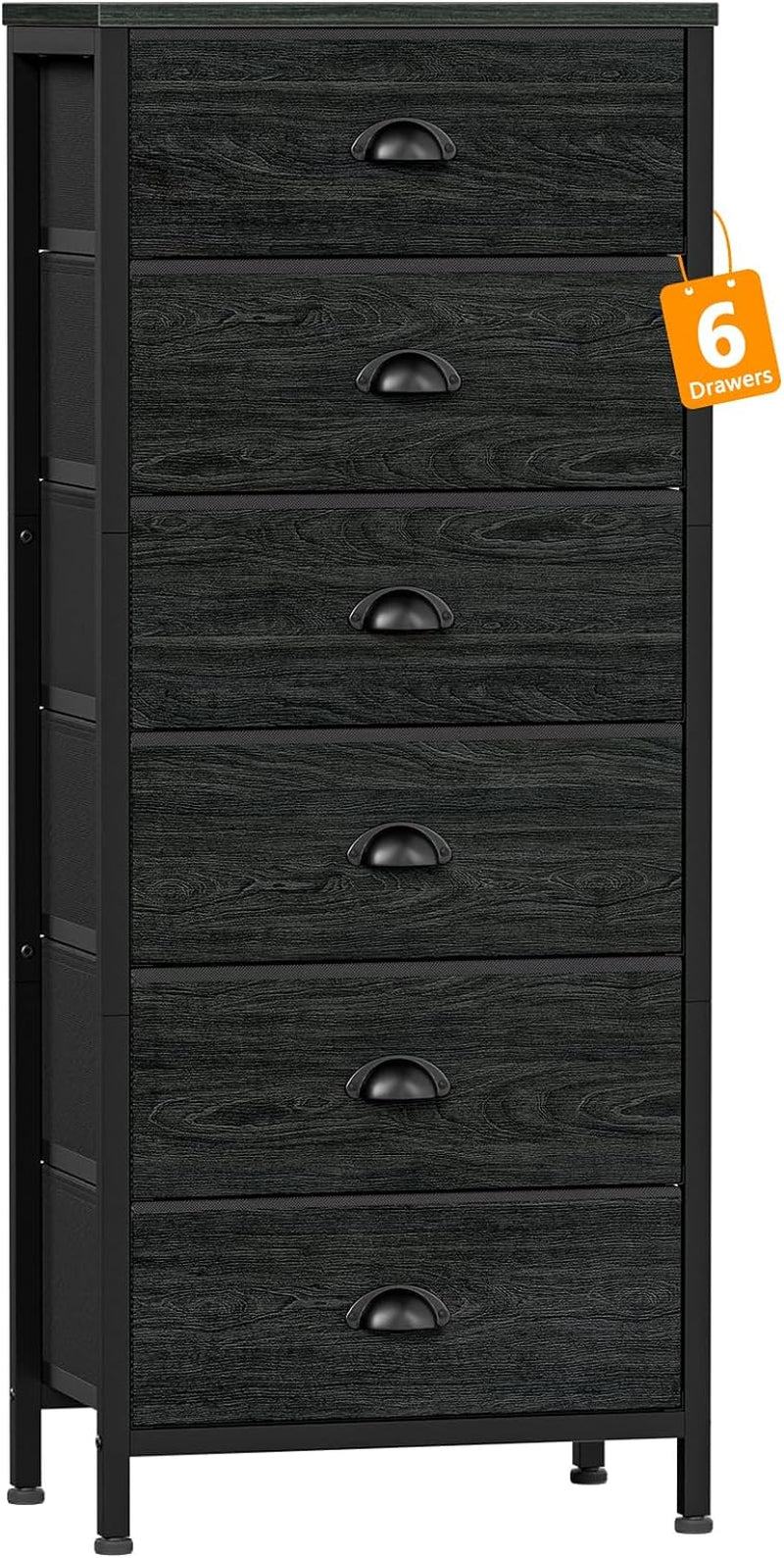 Tall Dresser with 6 Drawers,Vertical Bedside End Table & Chest for Bedroom,Black Storage Tower Dorm Nightstand with Fabric Drawer Organizer Unit Furniture in Living Room,Closet,Hallyway